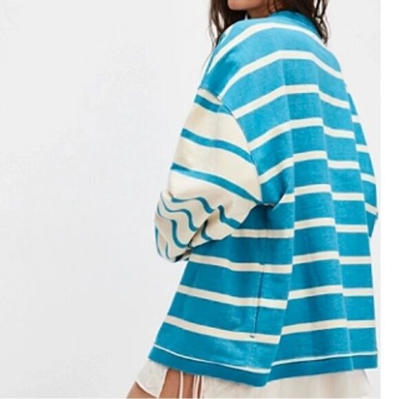 Free People We the Free Classic Striped Cardigan in Blue Combo - Picture 2 of 8
